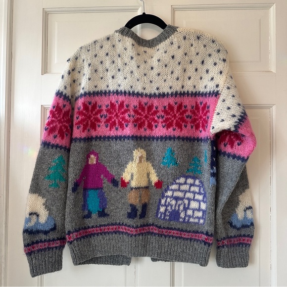 Vintage Skyr Wool Button Down Ski Sweater Cardigan Medium Eskimo fair isle knit - Picture 5 of 5